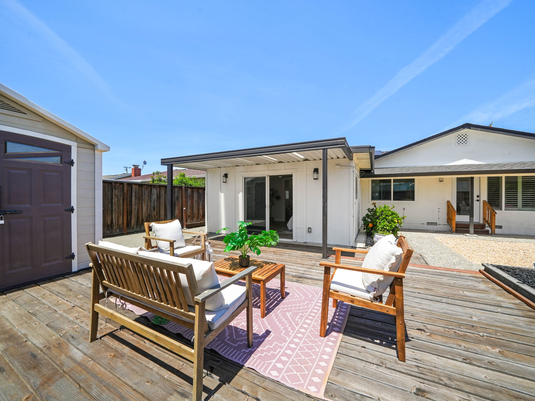 Backyard deck with house view