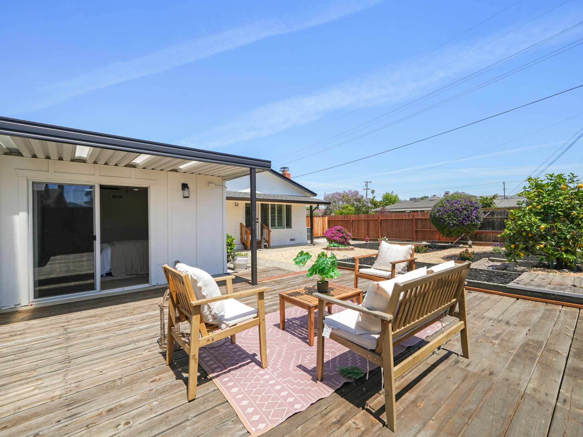 Wide view of the wood deck